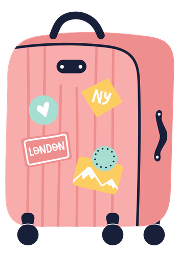 A suitcase with London and NY stickers — vocabulary from what you actually deal with