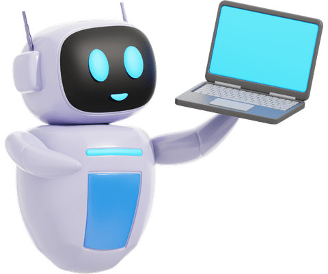 A robot with a laptop — Quest AI, practice between lessons